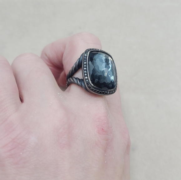 David Yurman Albion Elongated Gray Orchid Ring With Pave Black Diamonds - Picture 3 of 6